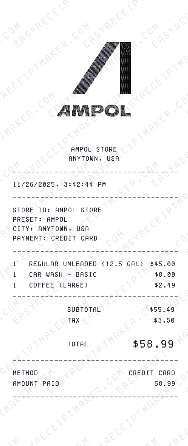 Ampol receipt preview