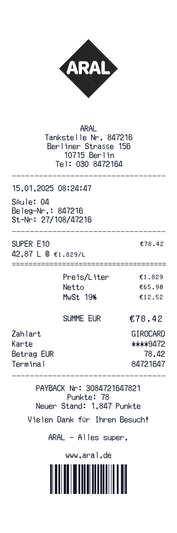 Aral receipt preview