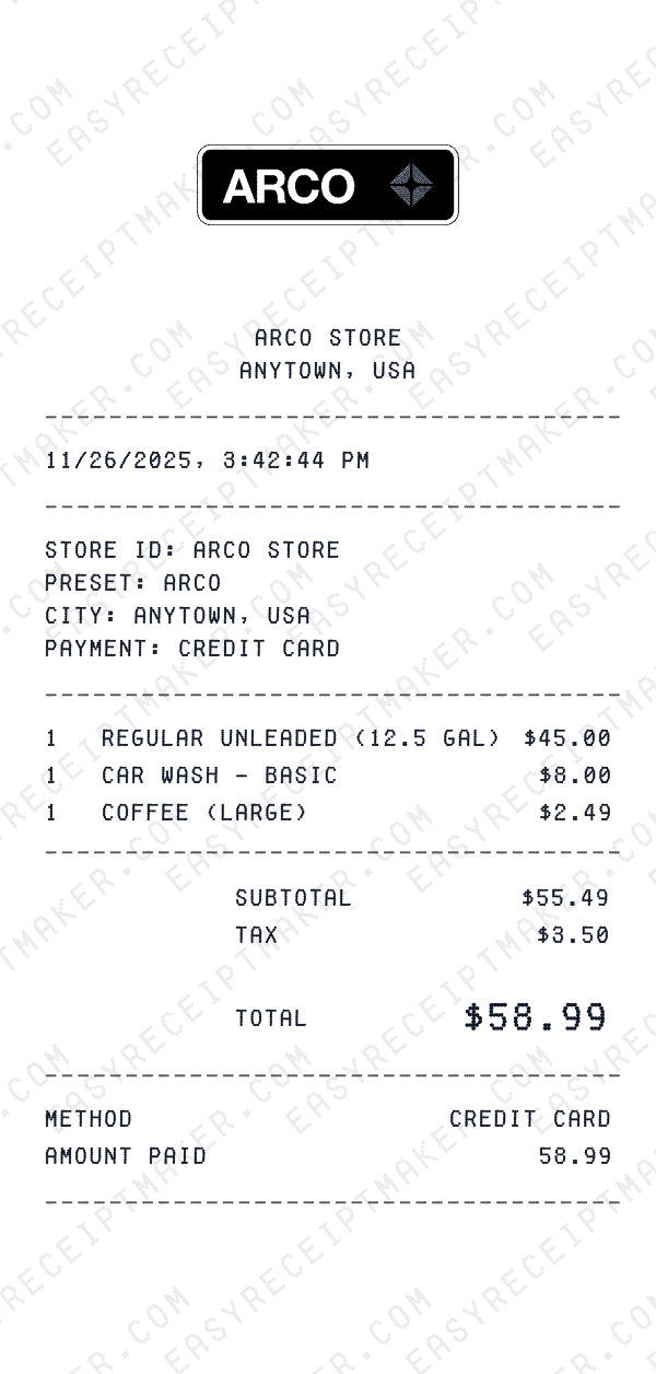 Arco receipt preview