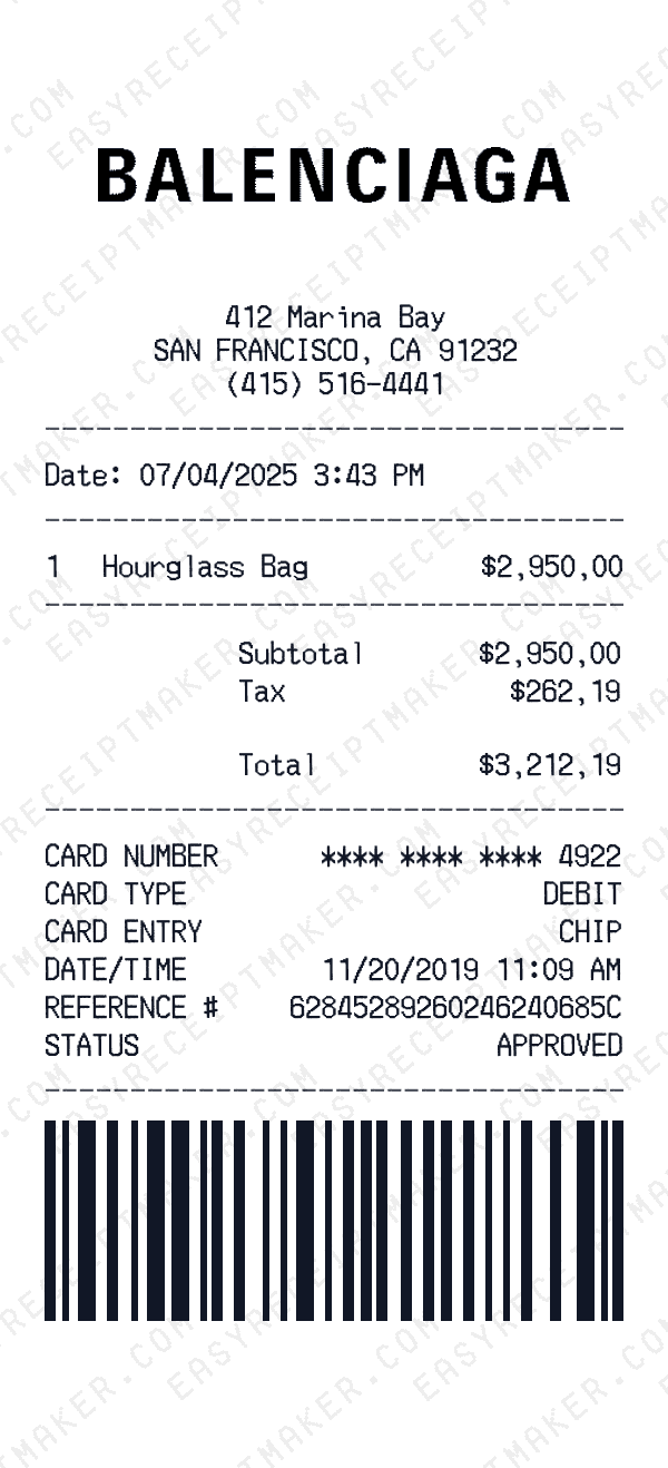 Balenciaga receipt preview
