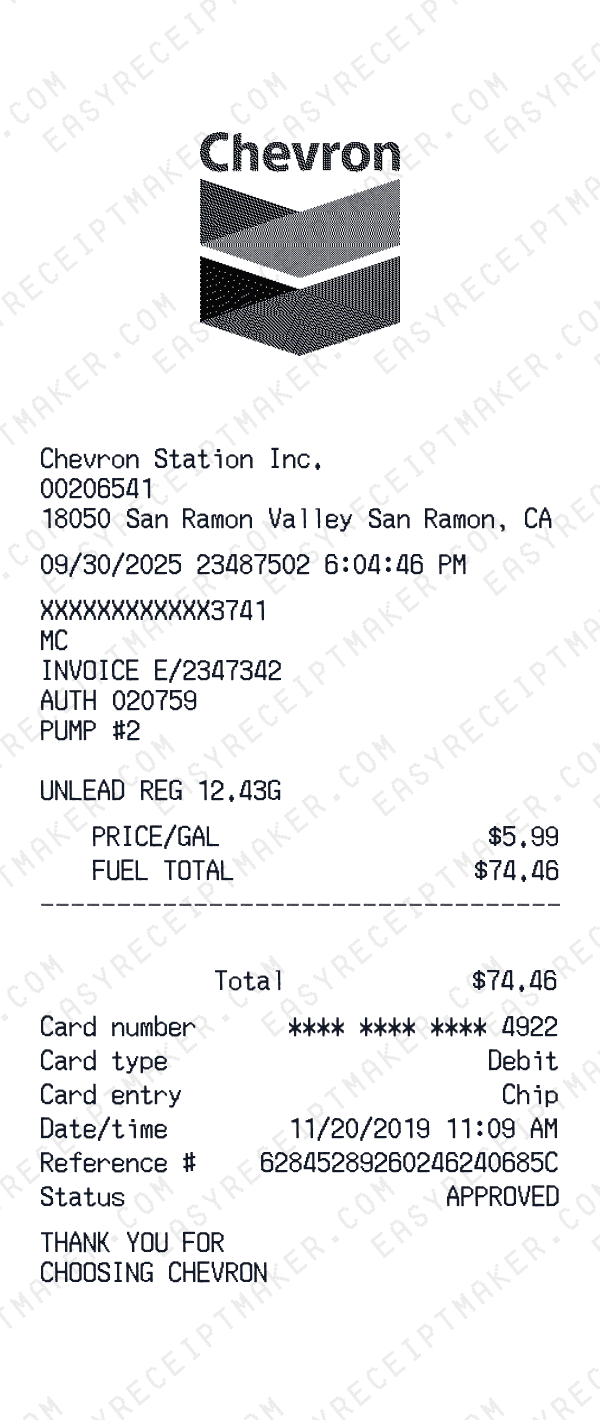 Chevron receipt preview