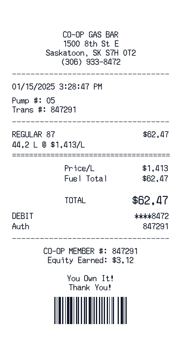 Co-op Gas receipt preview