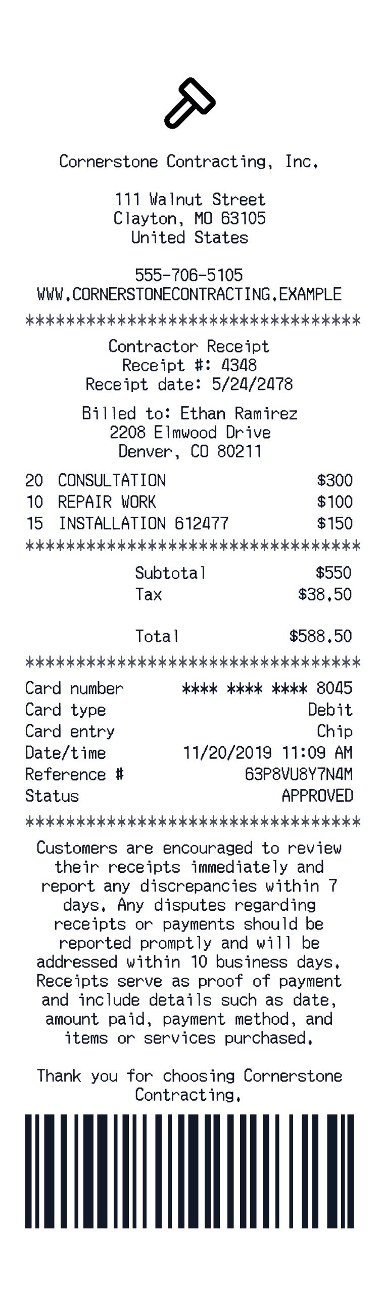 Contractor receipt preview
