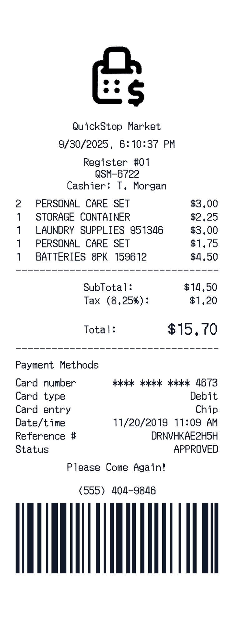 Convenience Store receipt preview