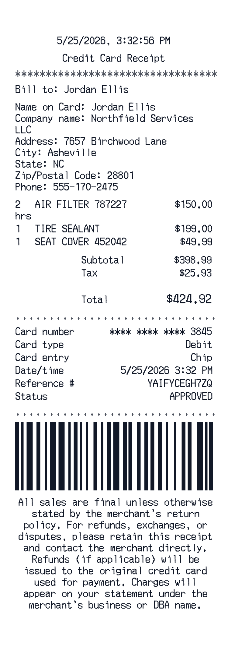 Retail receipt preview