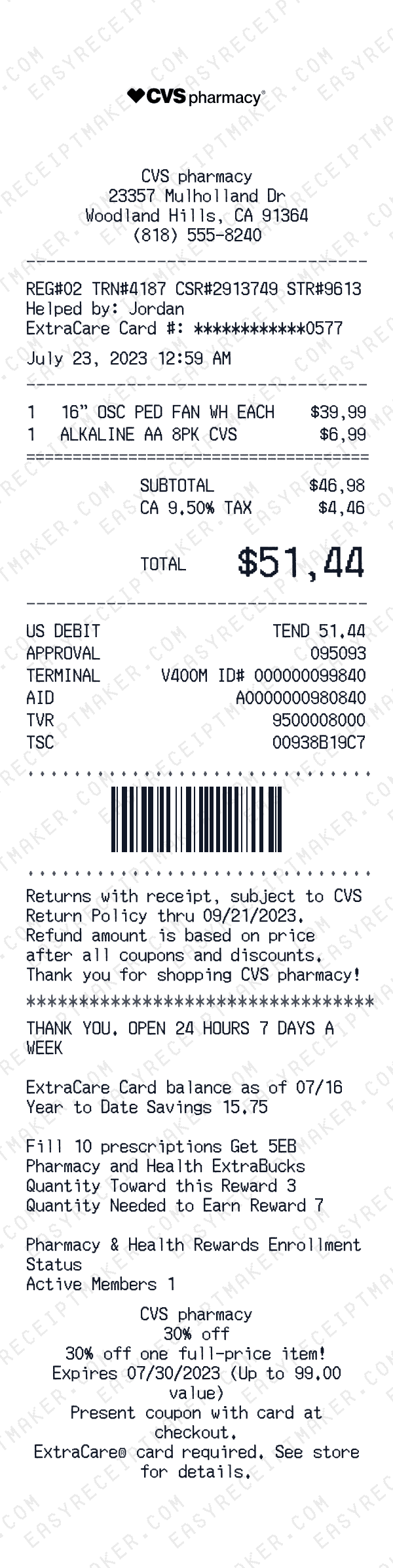 CVS Pharmacy receipt preview