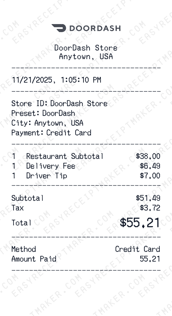 DoorDash receipt preview