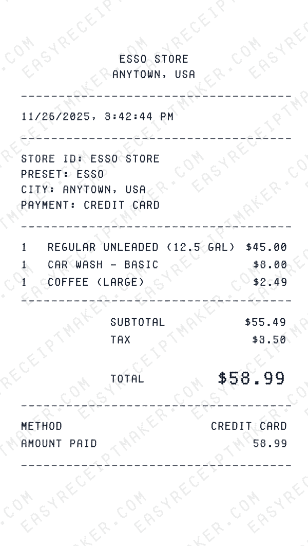 Esso receipt preview