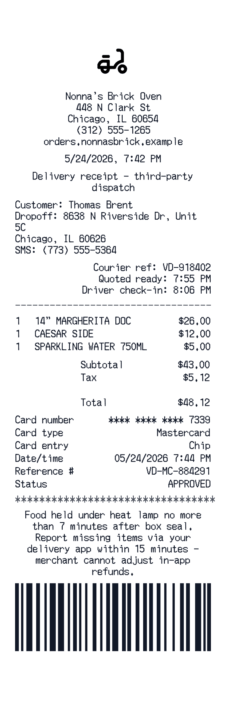 Restaurant receipt preview