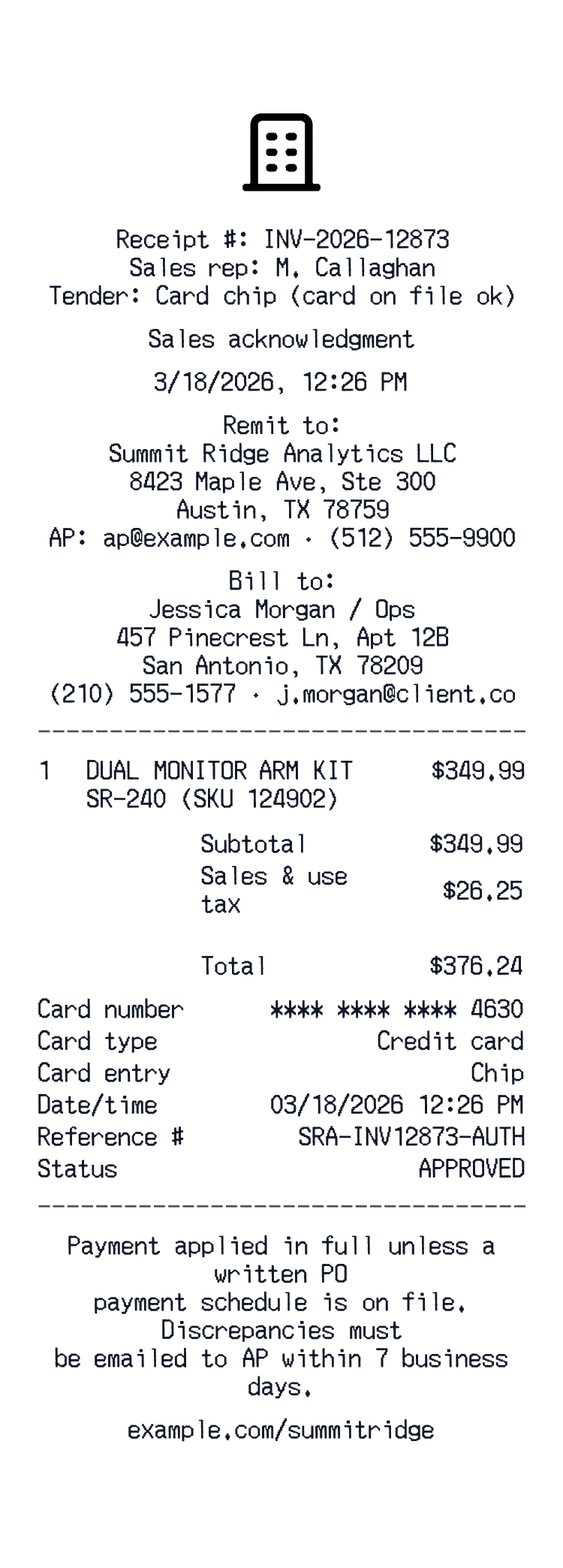 Retail receipt preview