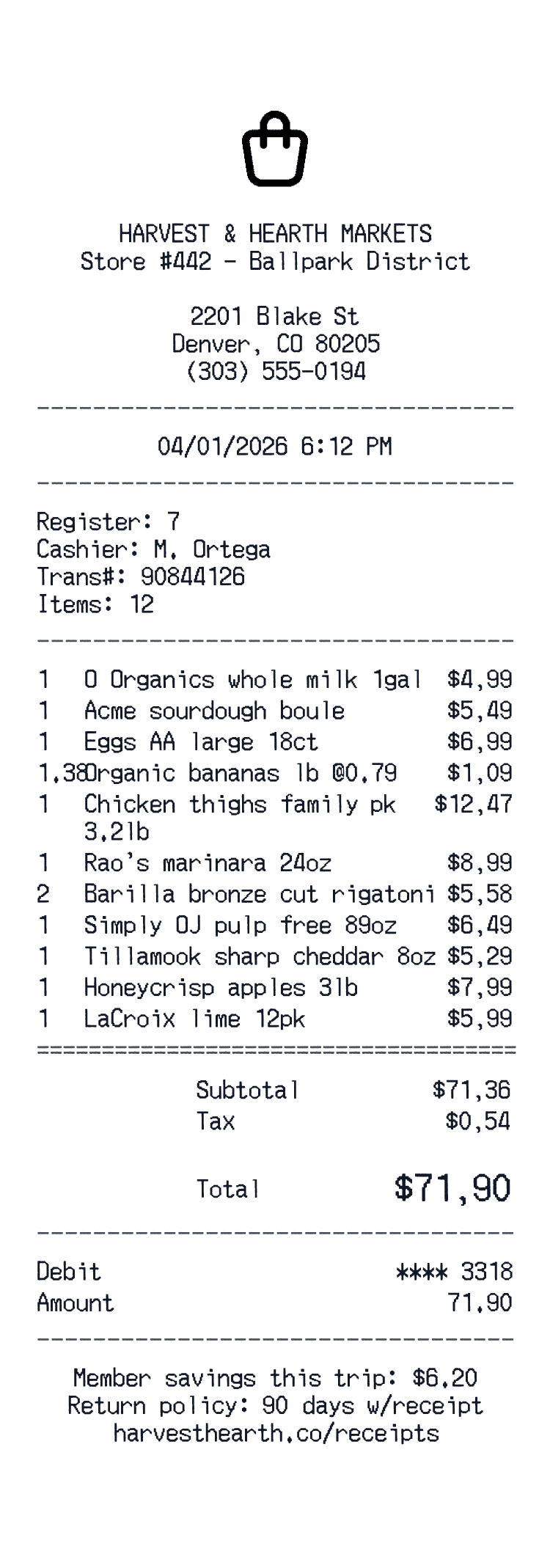 Grocery Receipt receipt preview
