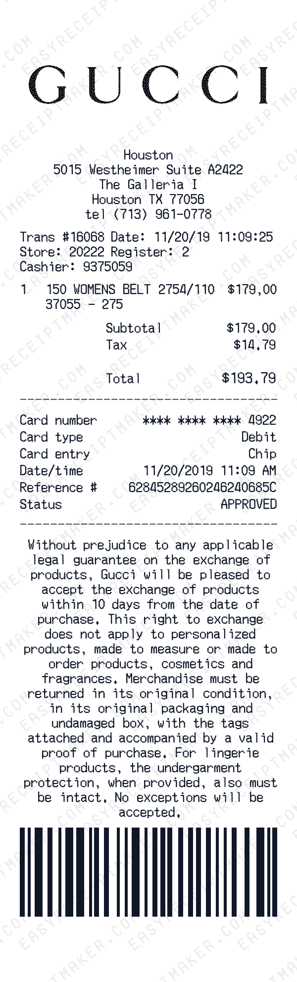 Gucci receipt preview