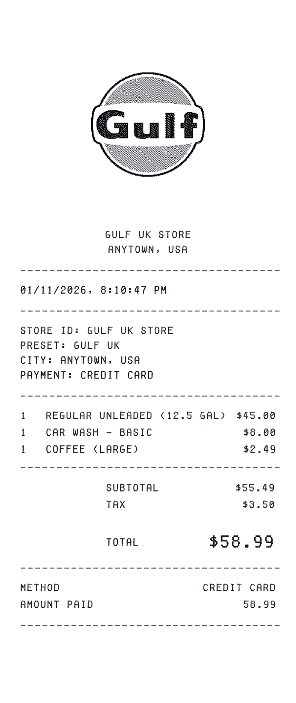 Gulf UK receipt preview