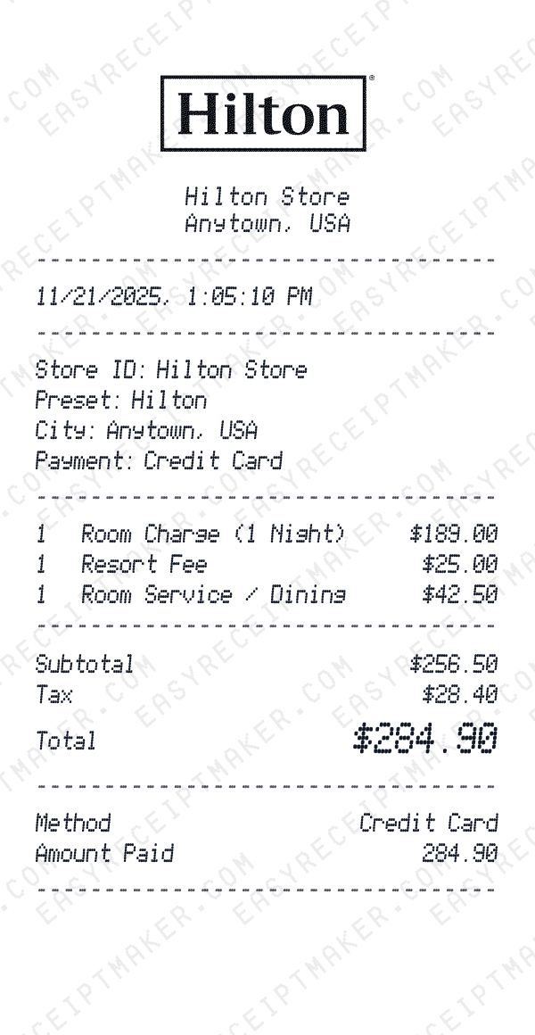 Hilton receipt preview