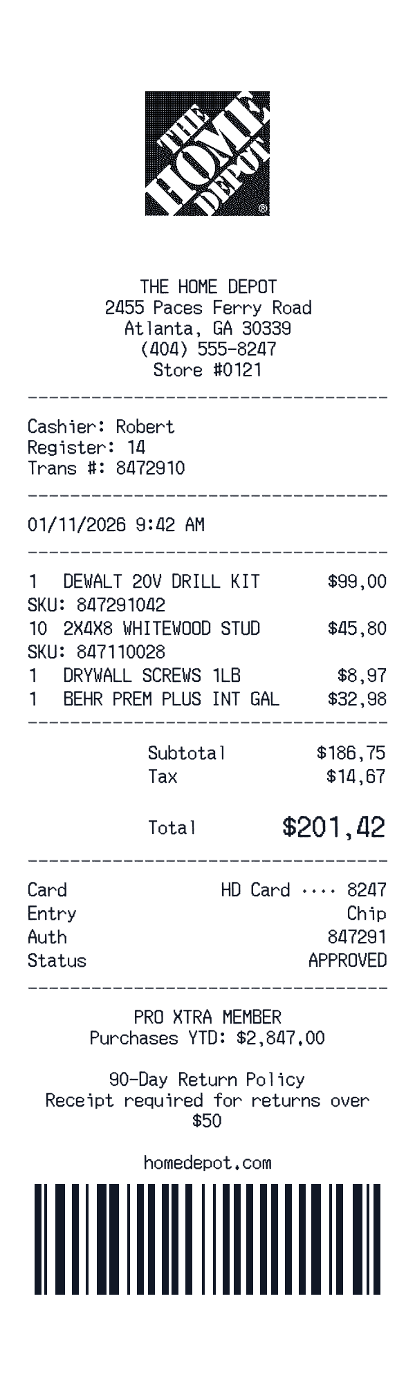 Home Depot receipt preview