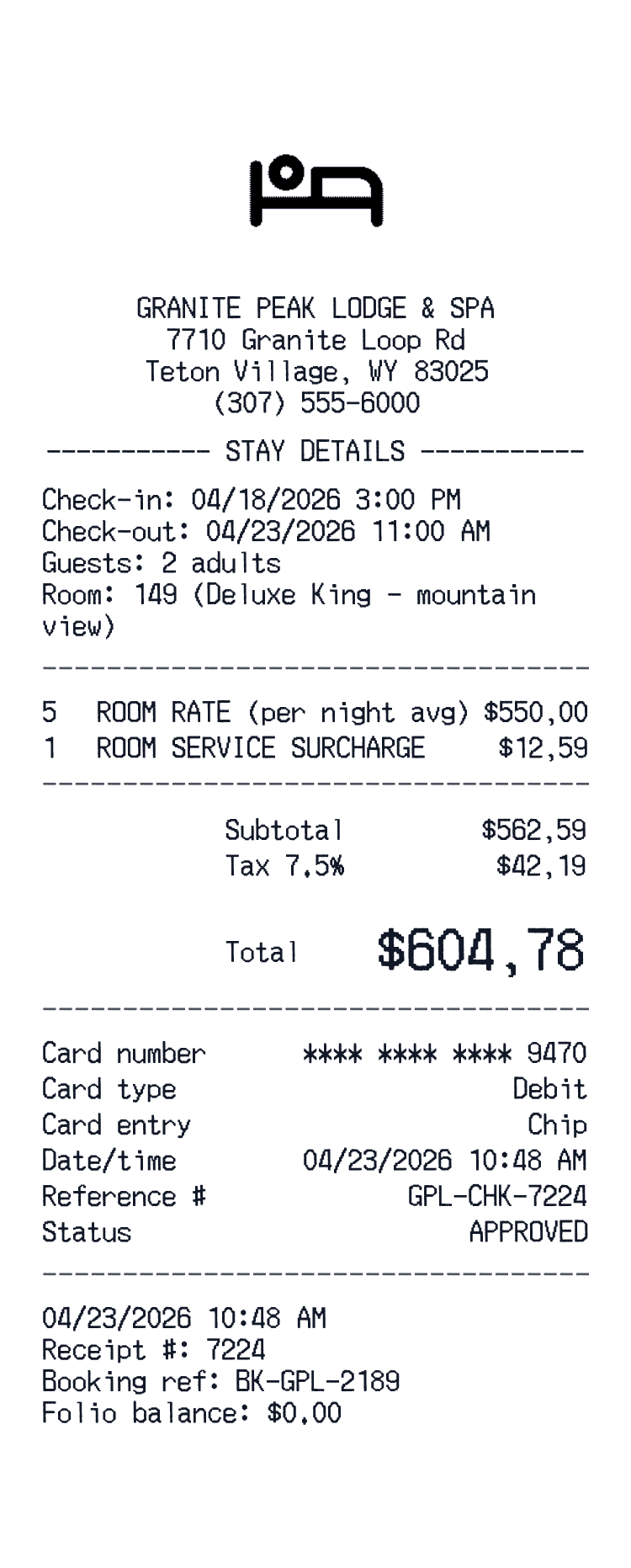 Hotel receipt preview
