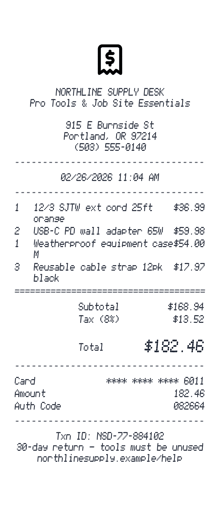 Itemized Receipt receipt preview