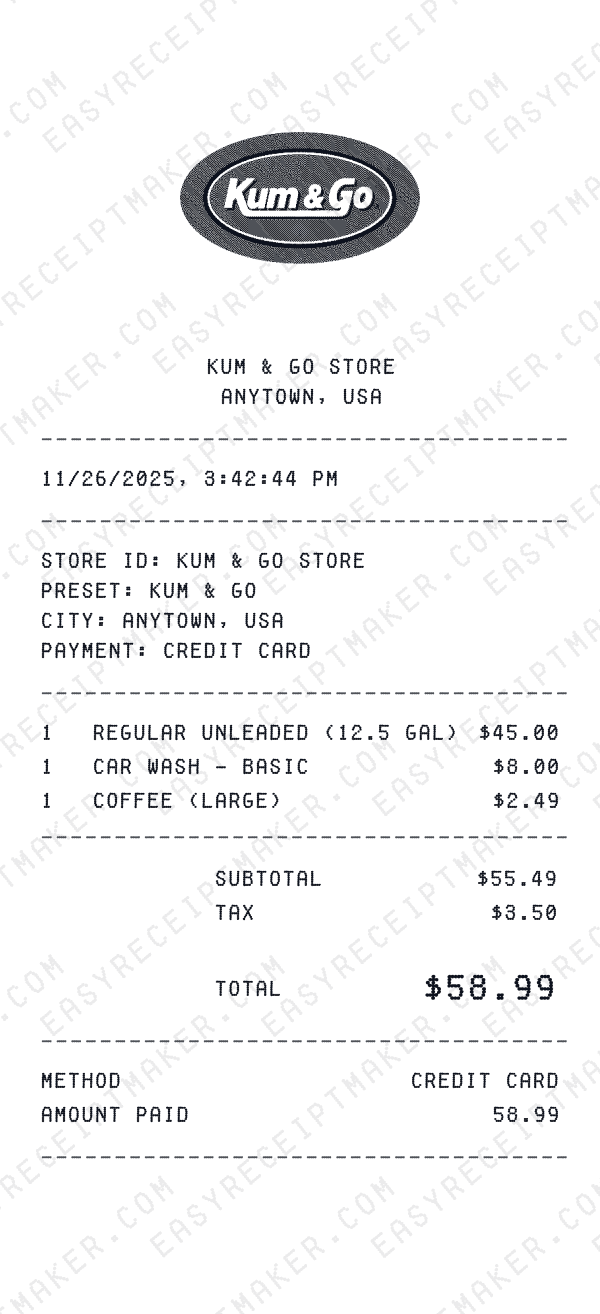 Kum & Go receipt preview