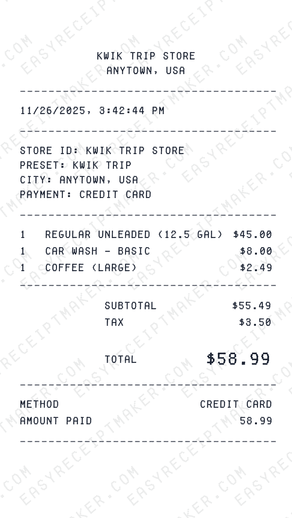 Kwik Trip receipt preview
