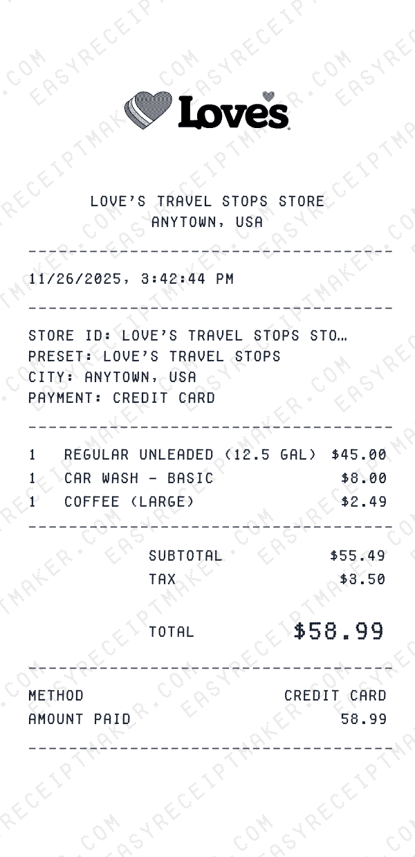 Love's Travel Stops receipt preview