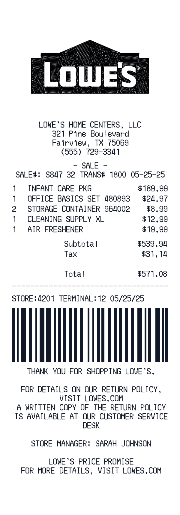 Lowe's receipt preview