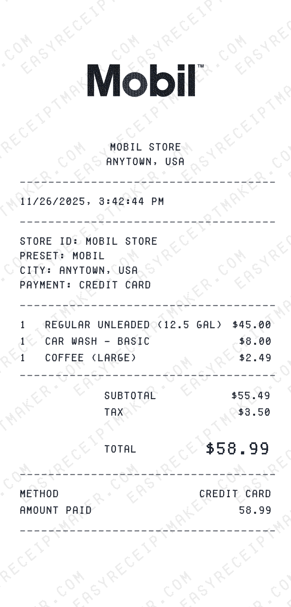 Mobil receipt preview
