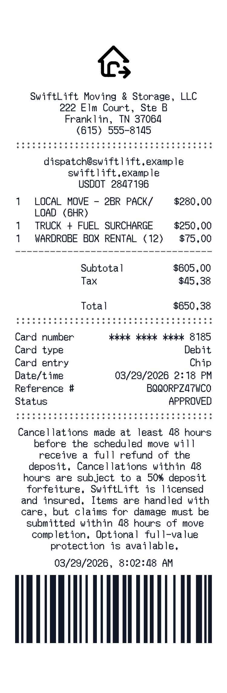 Moving receipt preview