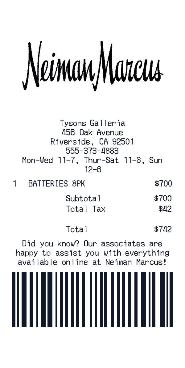 Neiman Marcus receipt preview