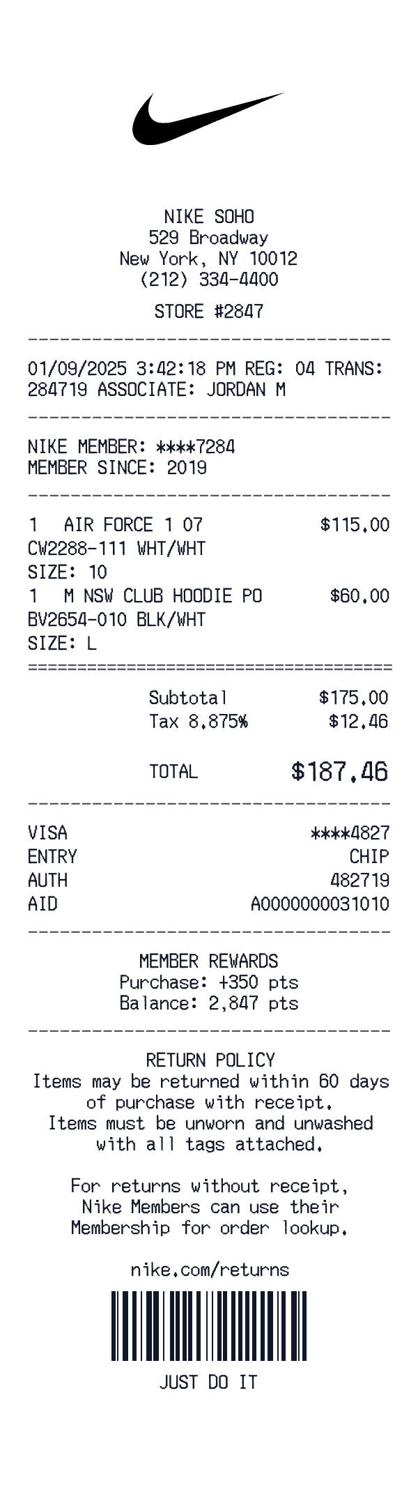 Nike receipt preview