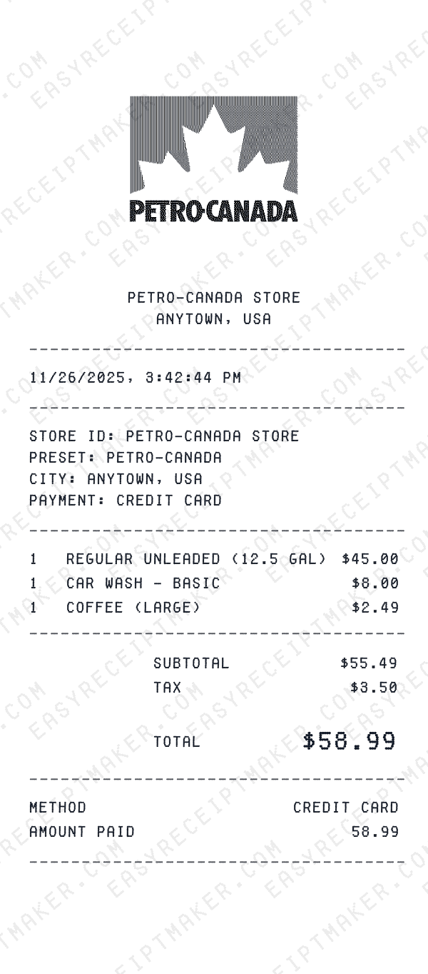 Petro-Canada receipt preview