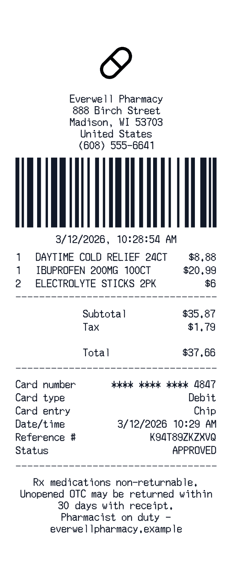 Drugstore receipt preview