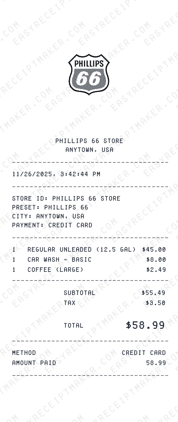 Phillips 66 receipt preview