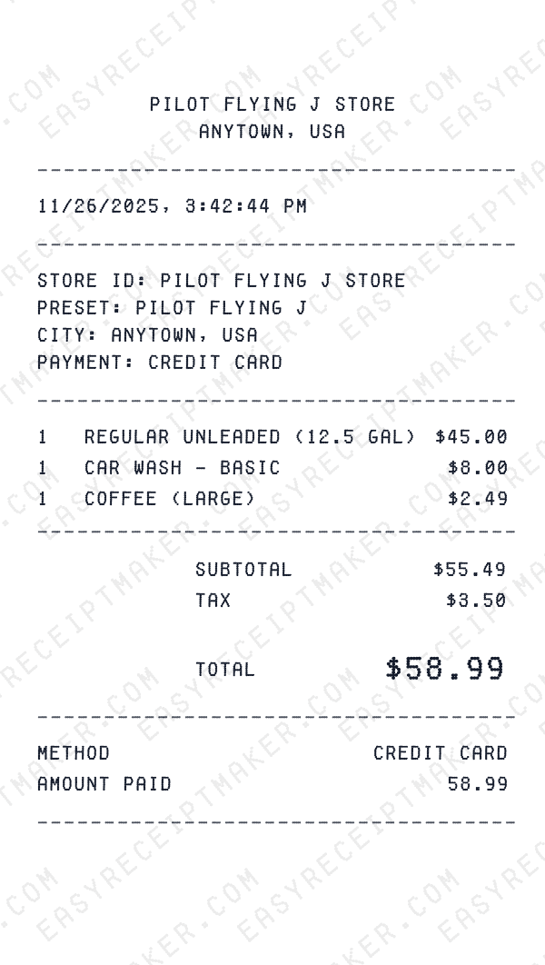 Pilot Flying J receipt preview