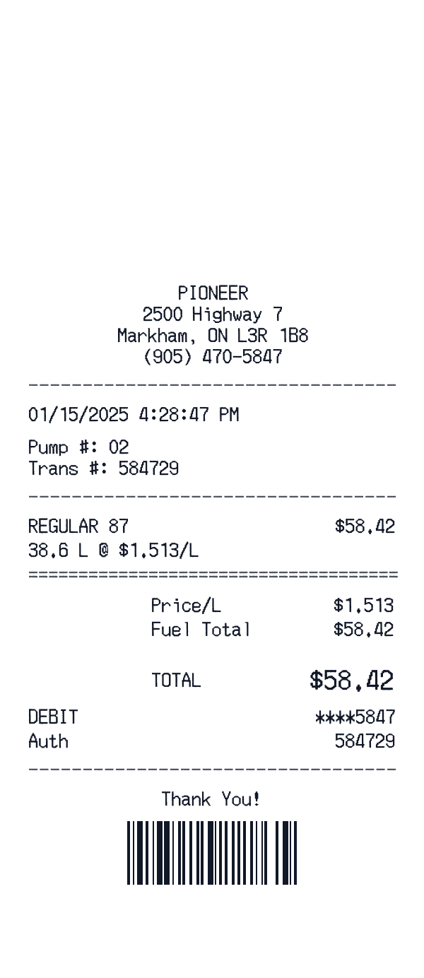 Pioneer receipt preview