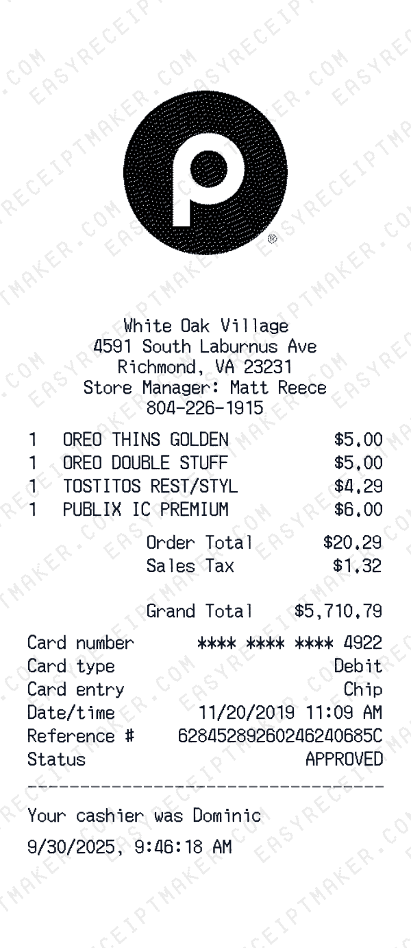 Publix receipt preview