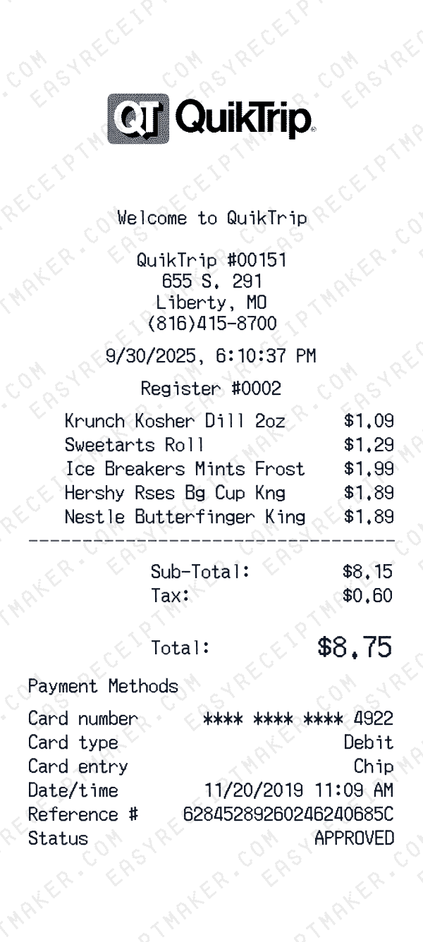 QuikTrip receipt preview