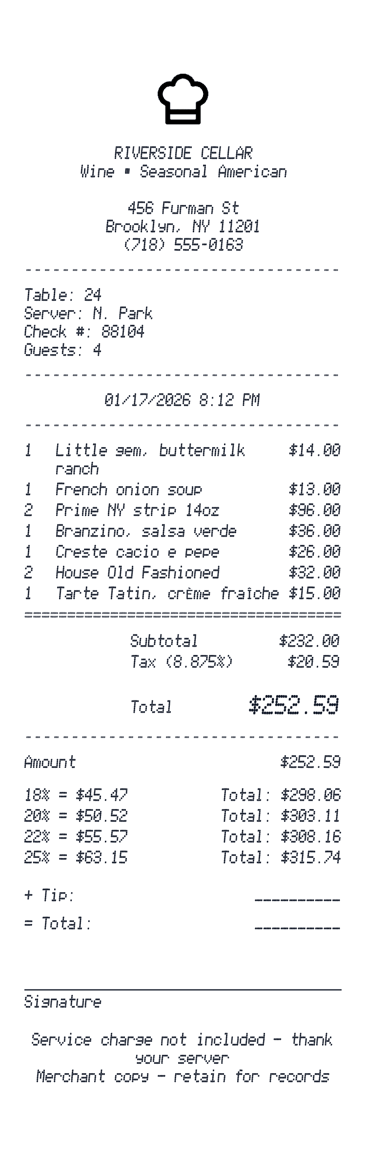 Restaurant Receipt receipt preview