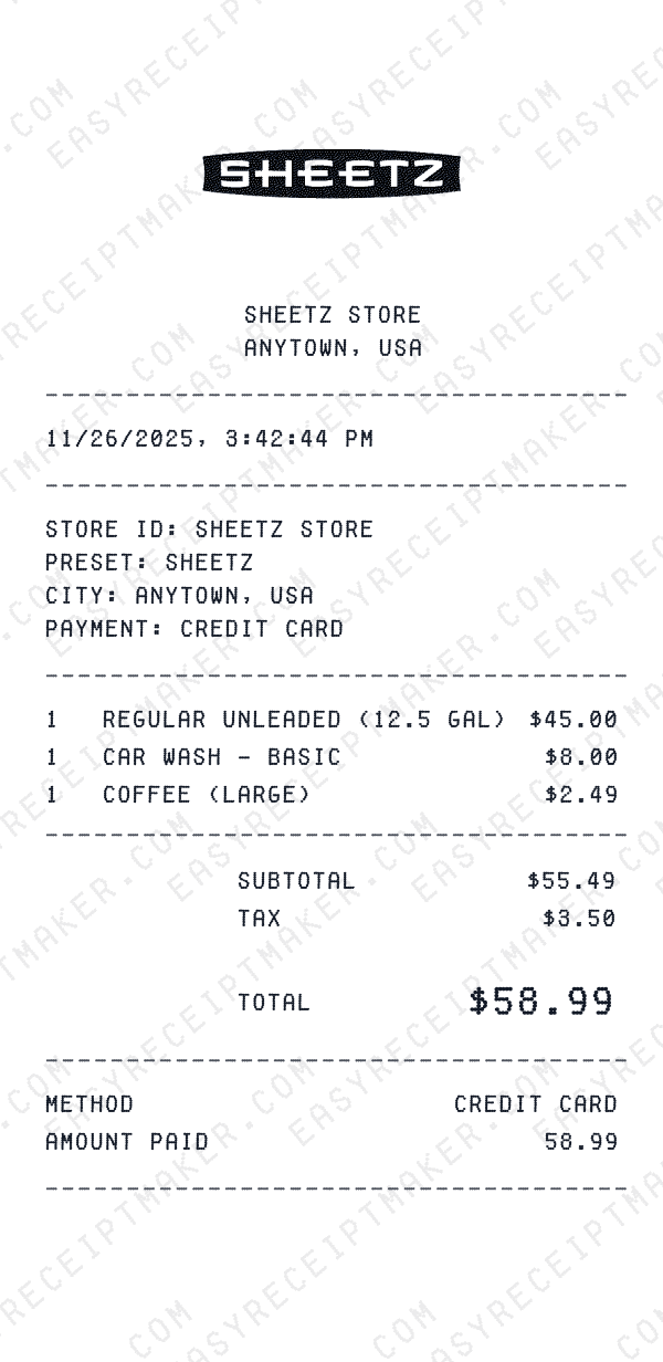 Sheetz receipt preview
