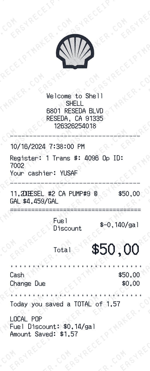 Shell receipt preview