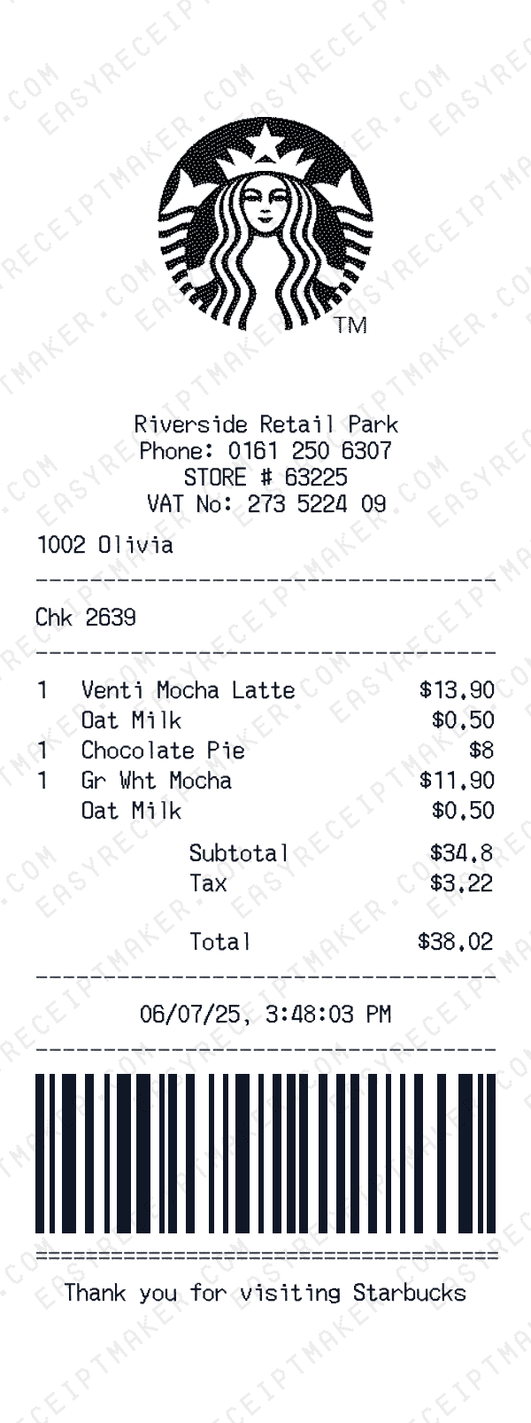 Starbucks receipt preview