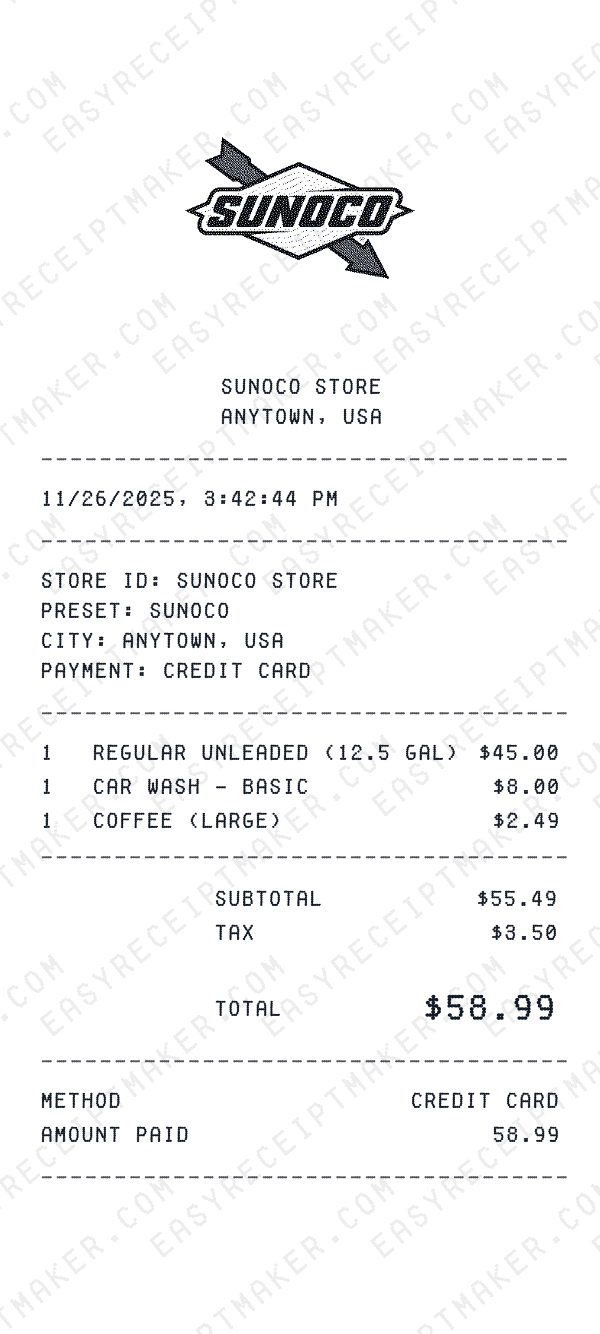 Sunoco receipt preview