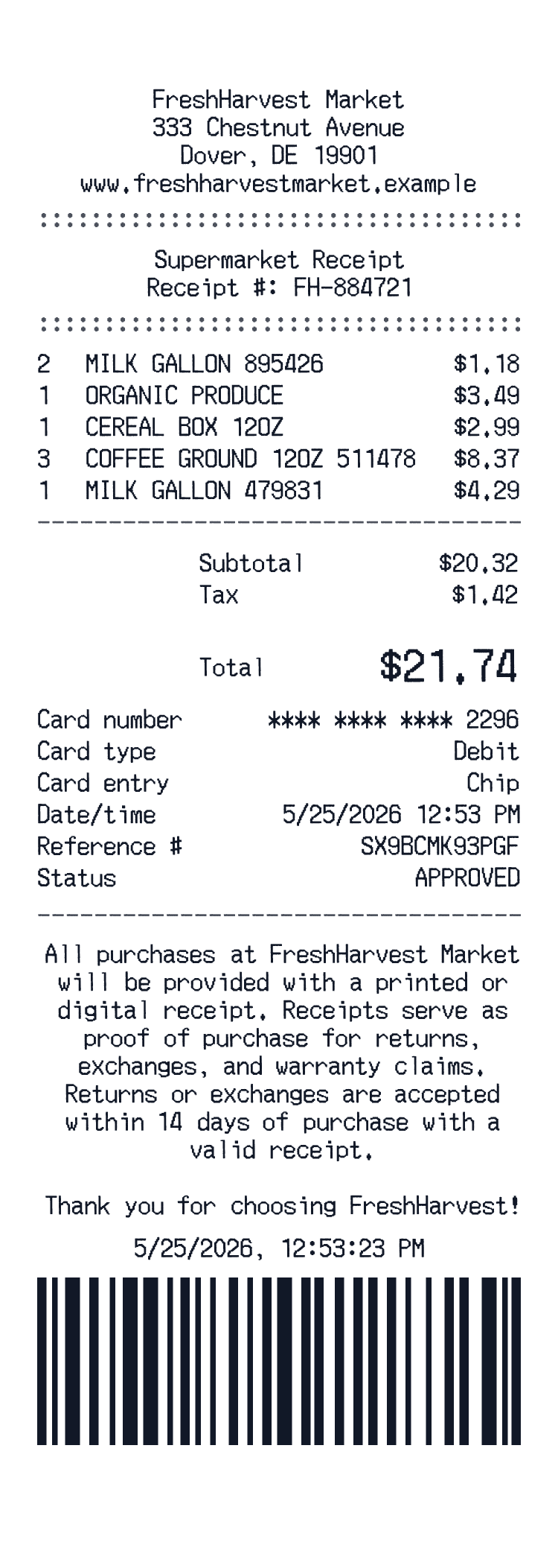 Grocery receipt preview