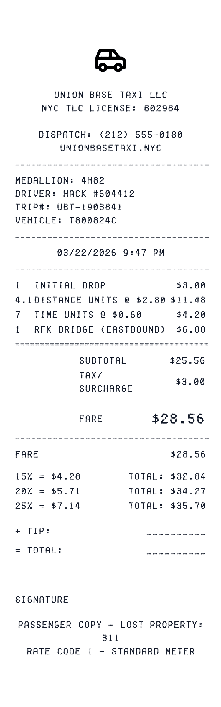 Taxi Receipt receipt preview
