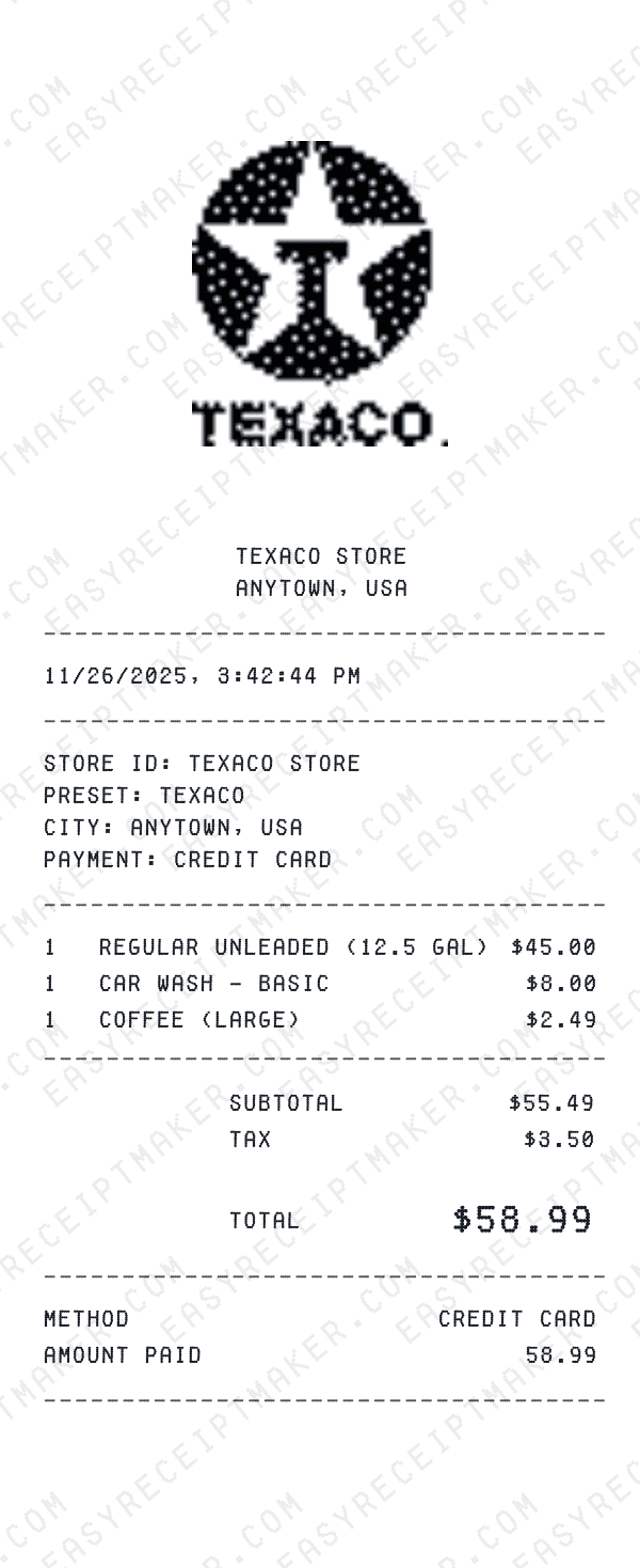Texaco receipt preview