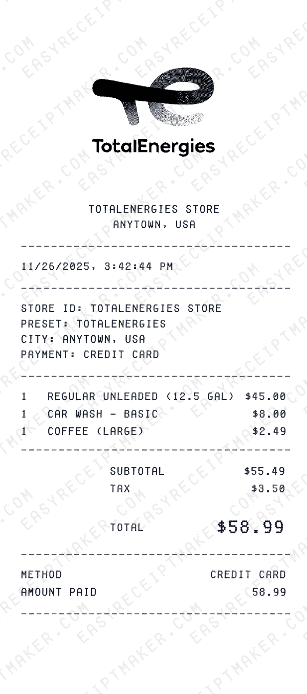 TotalEnergies receipt preview