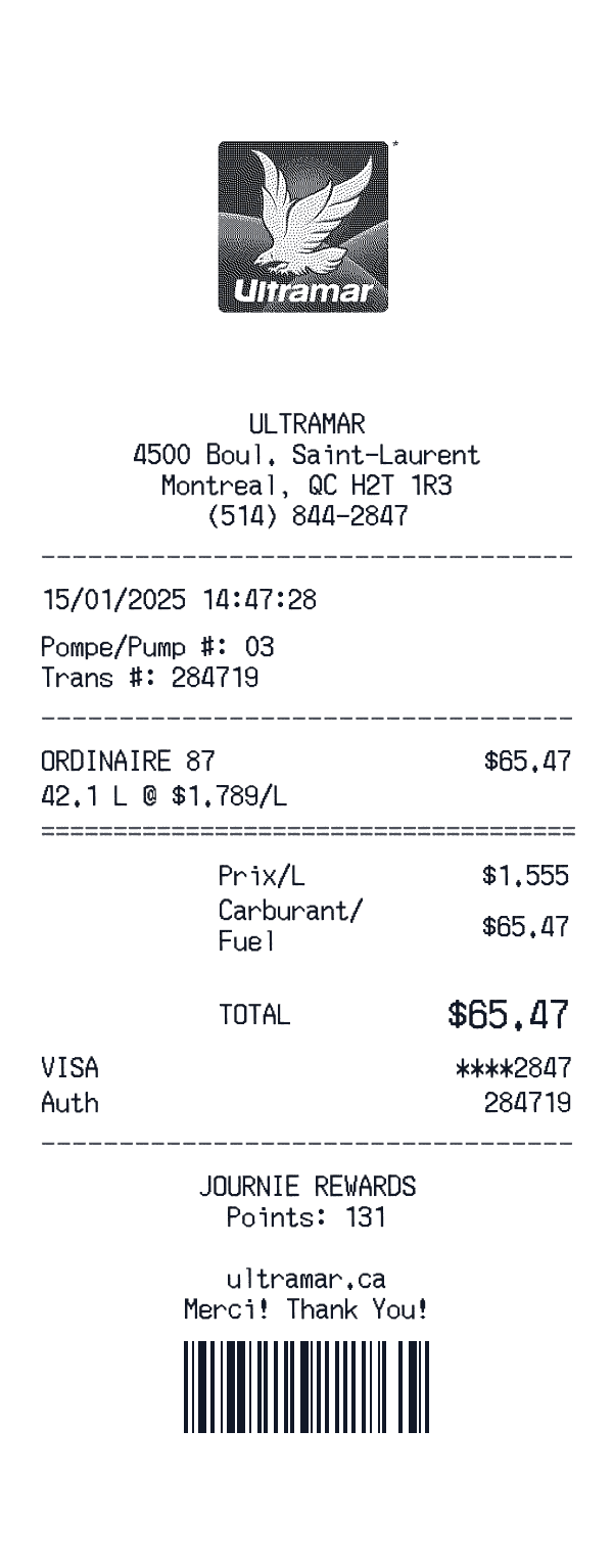 Ultramar receipt preview
