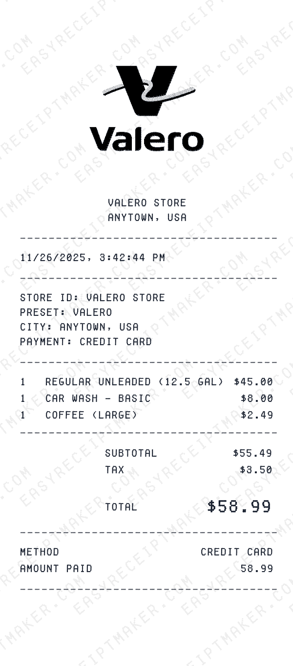 Valero receipt preview