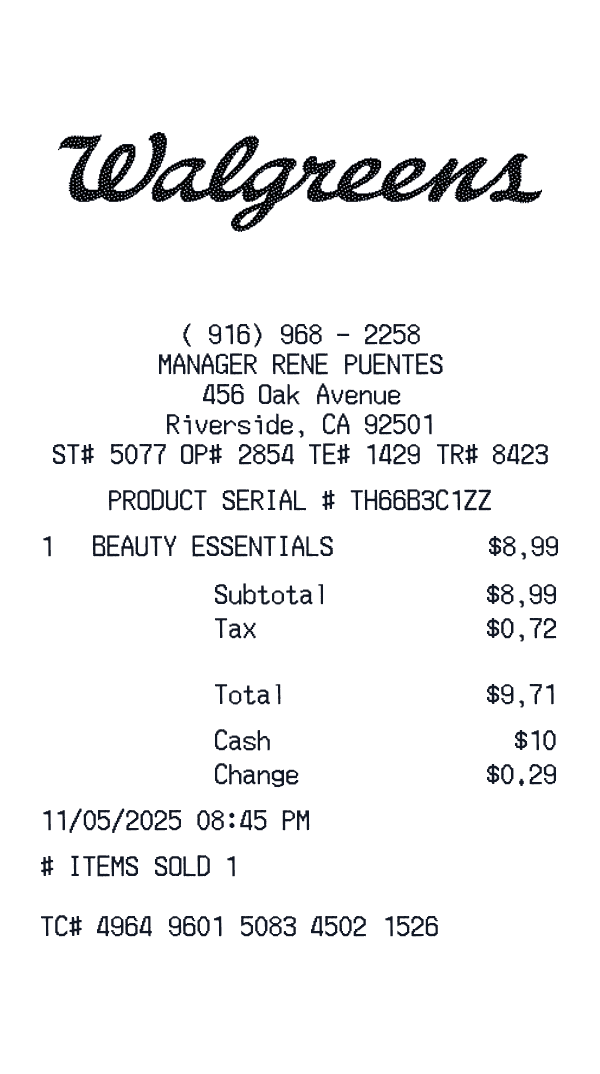 Walgreens receipt preview