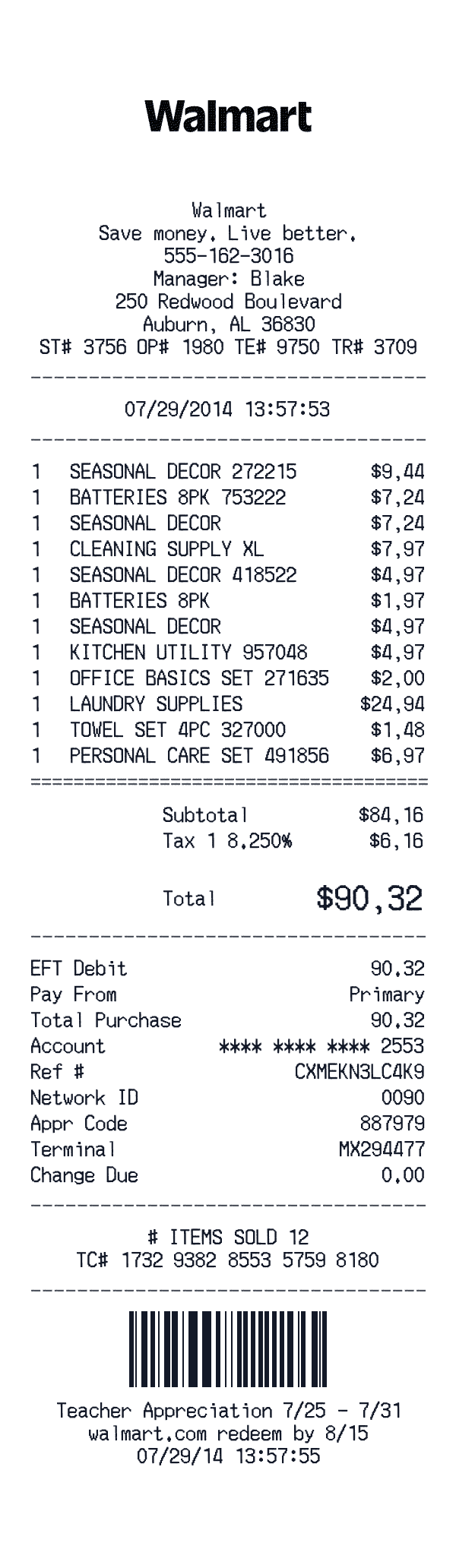 Walmart receipt preview